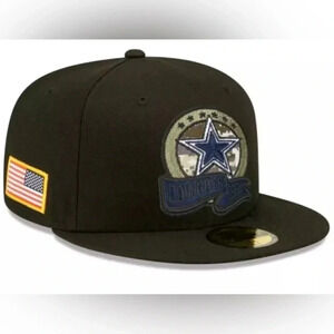 Dallas Cowboys Hat Cap 7 3/4 Black New Era 59FIFTY Salute to Service Fitted